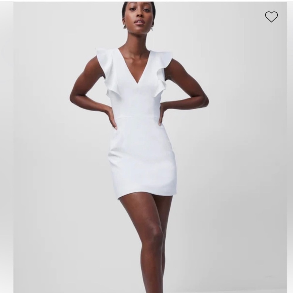 French Connection Whisper Ruffle Mini Dress white graduation dress vneck ruffles - Picture 2 of 16